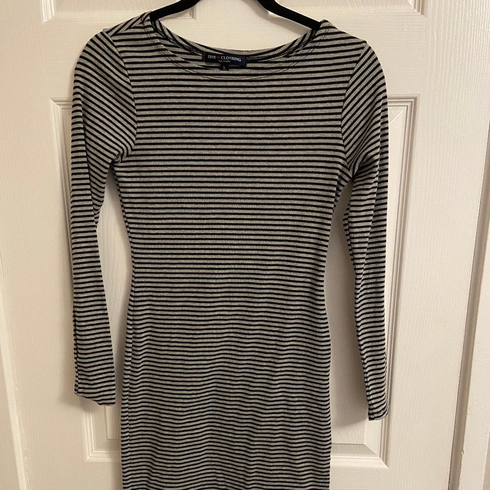 Black and gray striped bodycon dress